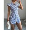 image:imageMakeMeChic Womens Striped Button Down Shirt Dresses Ruffle Short Sleeve Collared Mini DressBlue White