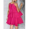 image:imageMakeMeChic Womens Wedding Guest Halter Mini Dress Ruffle Layered Sleeveless Summer Short Dress FlowyHot Pink