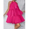 image:imageMakeMeChic Womens Wedding Guest Halter Mini Dress Ruffle Layered Sleeveless Summer Short Dress FlowyHot Pink
