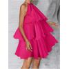 image:imageMakeMeChic Womens Wedding Guest Halter Mini Dress Ruffle Layered Sleeveless Summer Short Dress FlowyHot Pink
