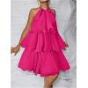 image:imageMakeMeChic Womens Wedding Guest Halter Mini Dress Ruffle Layered Sleeveless Summer Short Dress FlowyHot Pink