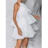 image:imageMakeMeChic Womens Wedding Guest Halter Mini Dress Ruffle Layered Sleeveless Summer Short Dress FlowyWhite