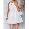 image:imageMakeMeChic Womens Wedding Guest Halter Mini Dress Ruffle Layered Sleeveless Summer Short Dress FlowyWhite