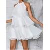 image:imageMakeMeChic Womens Wedding Guest Halter Mini Dress Ruffle Layered Sleeveless Summer Short Dress FlowyWhite