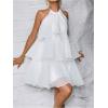 image:imageMakeMeChic Womens Wedding Guest Halter Mini Dress Ruffle Layered Sleeveless Summer Short Dress FlowyWhite