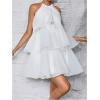 image:imageMakeMeChic Womens Wedding Guest Halter Mini Dress Ruffle Layered Sleeveless Summer Short Dress FlowyWhite