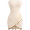 image:imageMakeMeChic Womens Boho Wrap Tube Dress Strapless Tie Backless Fringe Bodycon Mini DressesApricot