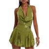 image:imageMakeMeChic Womens Floral Sequin Halter Dress Embroidery Draped A Line Y2K Mini DressesGreen