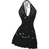 image:imageMakeMeChic Womens Halter Mini Dress Sparkly Ruffle Tiered Sleeveless Tie Back Fall Y2K Clothes Rave OutfitBlack