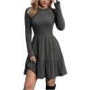 image:imageMakeMeChic Womens Long Sleeve A Line Dress Round Neck Flared Hem Rib Knitted Mini DressDark Grey