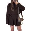 image:imageMakeMeChic Womens Long Sleeve Sweater Dress A Line Flare Knit Mini DressesBrown