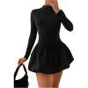 image:imageMakeMeChic Womens Mock Neck Ruffle Flared Hem Long Sleeve Slim Fit A Line Short DressBlack
