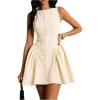 image:imageMakeMeChic Womens Open Back Dress Button Sleeveless A Line Business Short DressesApricot