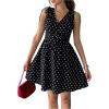 image:imageMakeMeChic Womens Polka Dots V Neck Dress Knot Sleeveless A Line Party Short DressesBlack
