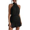 image:imageMakeMeChic Womens Ruched Halter Dress Tie Back Ruffle Sleeveless Bodycon Mini DressesBlack