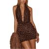 image:imageMakeMeChic Womens Sequin Sparkly Halter Dress Low Cut Open Back Draped Fringe Party DressesBrown