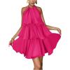 image:imageMakeMeChic Womens Wedding Guest Halter Mini Dress Ruffle Layered Sleeveless Summer Short Dress FlowyHot Pink