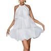 image:imageMakeMeChic Womens Wedding Guest Halter Mini Dress Ruffle Layered Sleeveless Summer Short Dress FlowyWhite