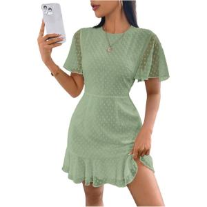 image:imageMakeMeChic Womens Chiffon Ruffle Sleeve Dress Swiss Dots Summer Short DressesMint Green