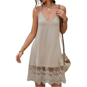 image:imageMakeMeChic Womens Lace V Neck Halter Dress Embroidery Sleeveless Mini Dresses Summer SundressApricot