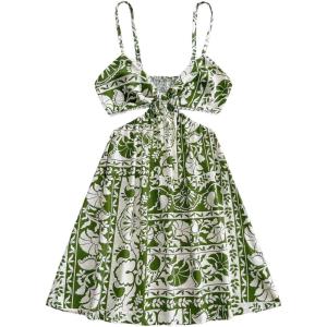 image:imageMakeMeChic Womens Summer Flowy Vacation Dress Sleeveless Flare Mini Beach DressesTropical Green