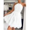 image:imageMakeMeChic Womens Eyelet Embroidery Halter Dress Lace Up Backless A Line Summer Short DressesWhite
