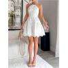 image:imageMakeMeChic Womens Eyelet Embroidery Halter Dress Lace Up Backless A Line Summer Short DressesWhite
