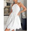 image:imageMakeMeChic Womens Eyelet Embroidery Halter Dress Lace Up Backless A Line Summer Short DressesWhite