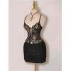 image:imageMakeMeChic Womens Fall Floral Lace Mini Dress Party Tie Front Sleeveless Bodycon Mesh Sheer DressesBlack