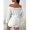 image:imageMakeMeChic Womens Fall Off The Shoulder Mini Dress Ruched Long Sleeve Rib Knitted Short DressesWhite