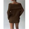 image:imageMakeMeChic Womens Off The Shoulder Sweater Dress Long Sleeve Knitted Mini DressesBrown