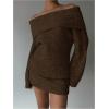 image:imageMakeMeChic Womens Off The Shoulder Sweater Dress Long Sleeve Knitted Mini DressesBrown