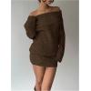 image:imageMakeMeChic Womens Off The Shoulder Sweater Dress Long Sleeve Knitted Mini DressesBrown