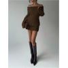 image:imageMakeMeChic Womens Off The Shoulder Sweater Dress Long Sleeve Knitted Mini DressesBrown