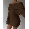 image:imageMakeMeChic Womens Off The Shoulder Sweater Dress Long Sleeve Knitted Mini DressesBrown