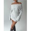 image:imageMakeMeChic Womens Off The Shoulder Sweater Dress Long Sleeve Knitted Mini DressesGrey