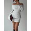 image:imageMakeMeChic Womens Off The Shoulder Sweater Dress Long Sleeve Knitted Mini DressesGrey