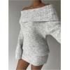 image:imageMakeMeChic Womens Off The Shoulder Sweater Dress Long Sleeve Knitted Mini DressesGrey