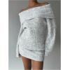 image:imageMakeMeChic Womens Off The Shoulder Sweater Dress Long Sleeve Knitted Mini DressesGrey