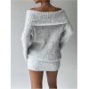 image:imageMakeMeChic Womens Off The Shoulder Sweater Dress Long Sleeve Knitted Mini DressesGrey