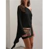 image:imageMakeMeChic Womens Party Bell Sleeve One Shoulder Dress Sequin Asymmetrical Bodycon Short DressesBlack