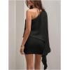 image:imageMakeMeChic Womens Party Bell Sleeve One Shoulder Dress Sequin Asymmetrical Bodycon Short DressesBlack