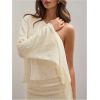 image:imageMakeMeChic Womens Party Bell Sleeve One Shoulder Dress Sequin Asymmetrical Bodycon Short DressesYellow