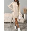 image:imageMakeMeChic Womens Ruffle Sweater Dress Lace Trim Mock Neck Long Sleeve Fall Mini DressesApricot