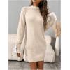 image:imageMakeMeChic Womens Ruffle Sweater Dress Lace Trim Mock Neck Long Sleeve Fall Mini DressesApricot