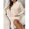image:imageMakeMeChic Womens Ruffle Sweater Dress Lace Trim Mock Neck Long Sleeve Fall Mini DressesApricot