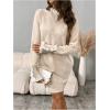 image:imageMakeMeChic Womens Ruffle Sweater Dress Lace Trim Mock Neck Long Sleeve Fall Mini DressesApricot