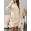 image:imageMakeMeChic Womens Ruffle Sweater Dress Lace Trim Mock Neck Long Sleeve Fall Mini DressesApricot