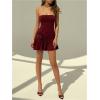 image:imageMakeMeChic Womens Strapless Tube Top Dress Ring Ruched Ruffle Hem Bodycon Y2k Mini DressesBurgundy