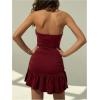 image:imageMakeMeChic Womens Strapless Tube Top Dress Ring Ruched Ruffle Hem Bodycon Y2k Mini DressesBurgundy